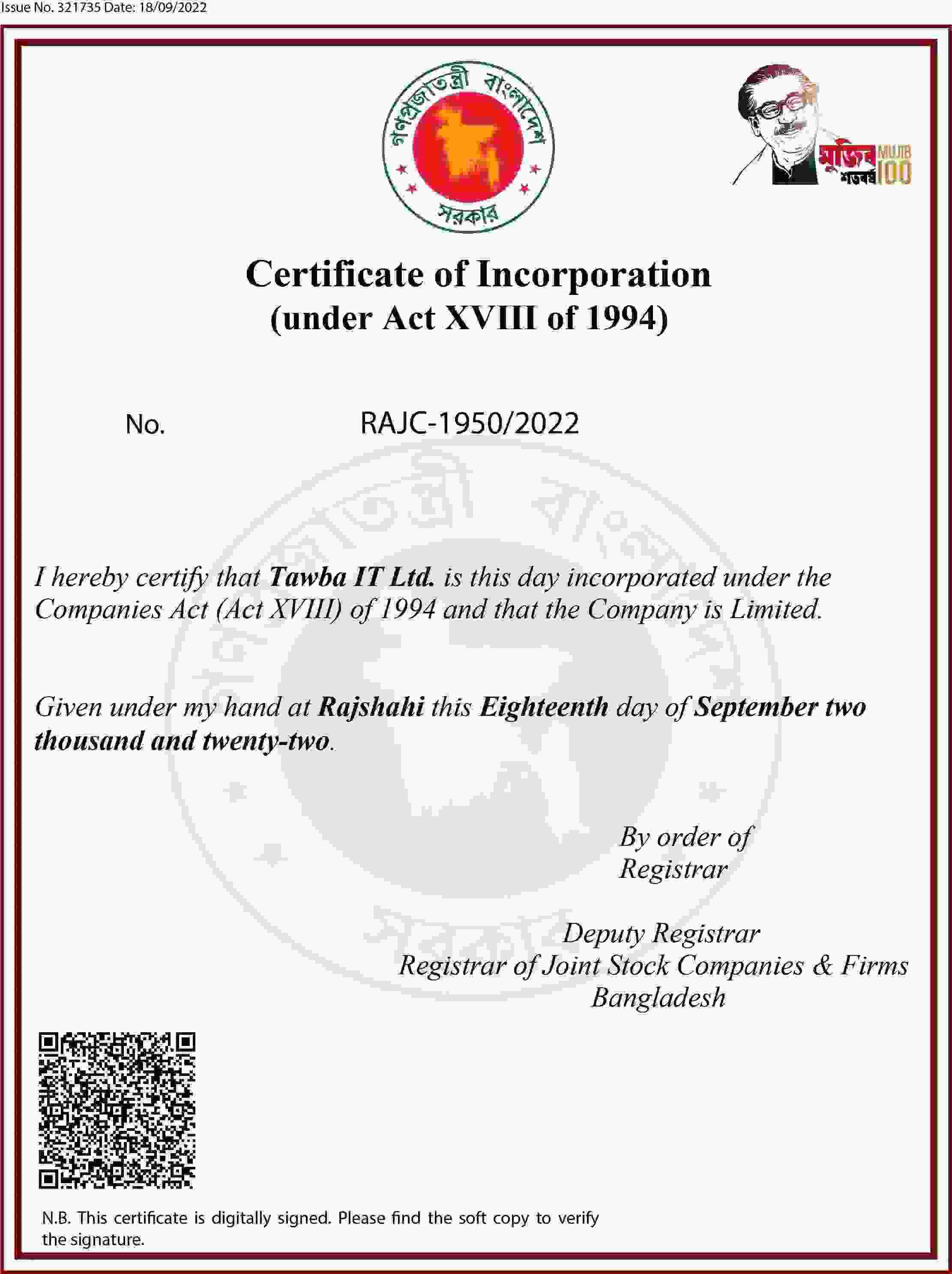 Certificate of Incorporation - Tawba IT Limited